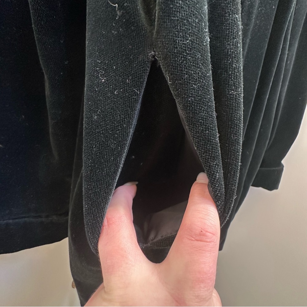 Vintage Black Velvet 100% cotton Open Front Long Jacket Blazer - Picture 4 of 5